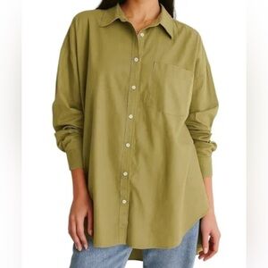 NWT’s MAEVE By Anthropologie Green Bennet Button Down Oversized Shirt Size XS